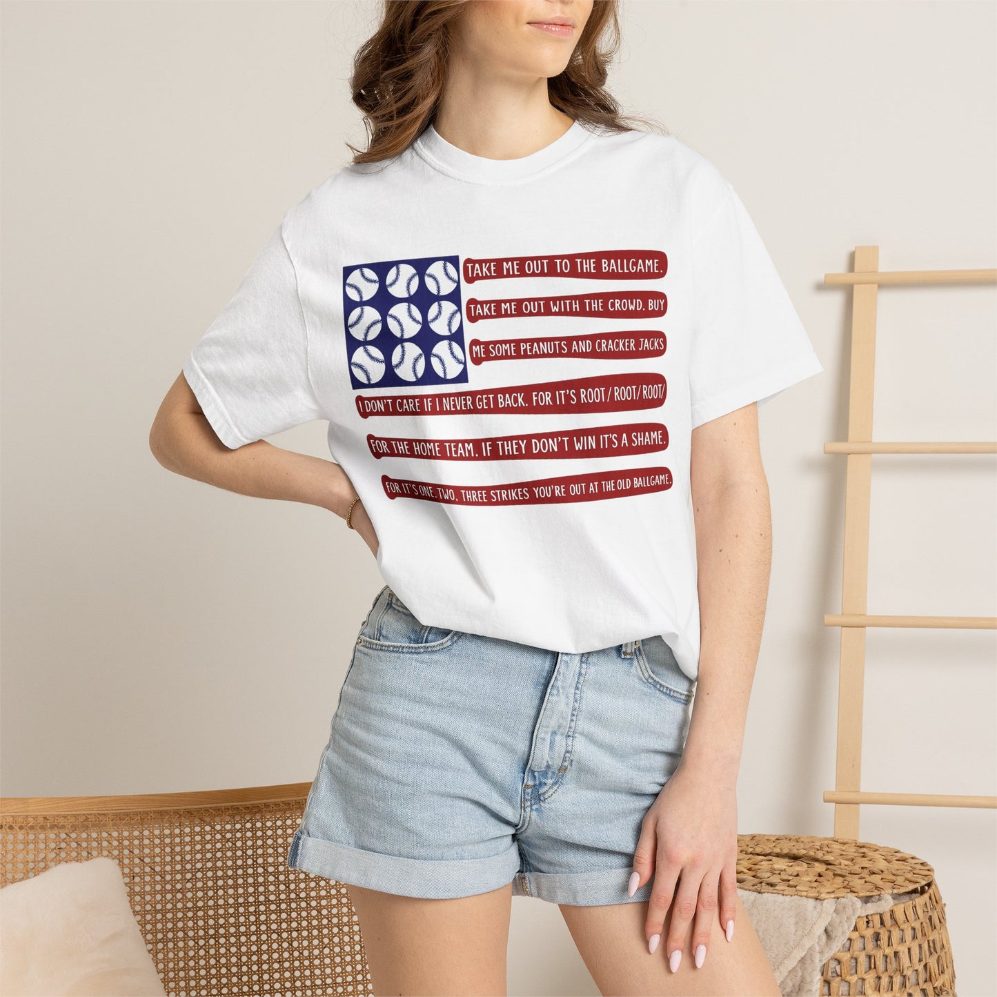 Baseball Flag T-Shirt — "Take Me Out To The Ballgame"