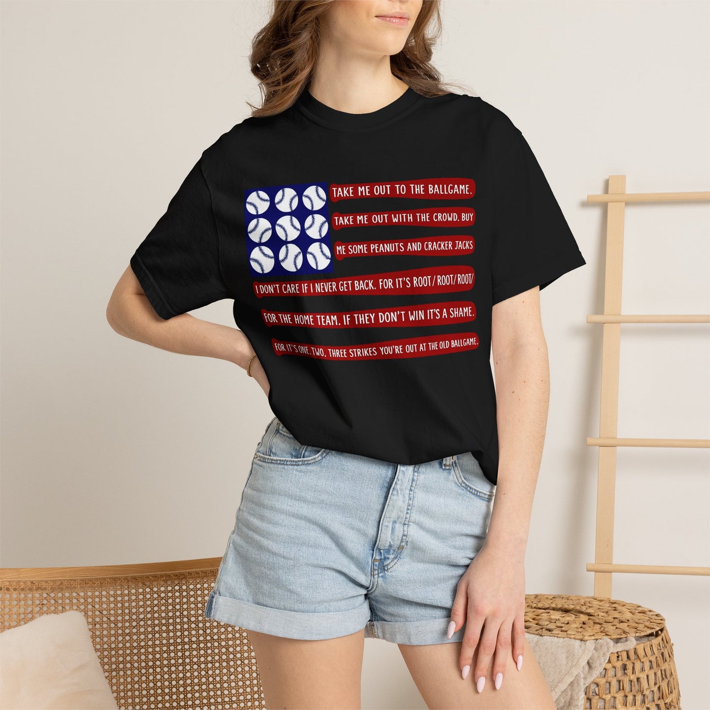 Baseball Flag T-Shirt — "Take Me Out To The Ballgame"