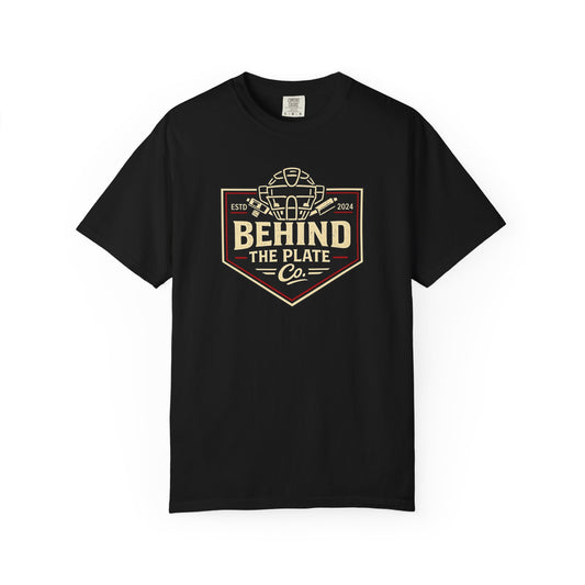 Behind The Plate Co. Baseball T-Shirt — Catcher Helmet Logo Tee