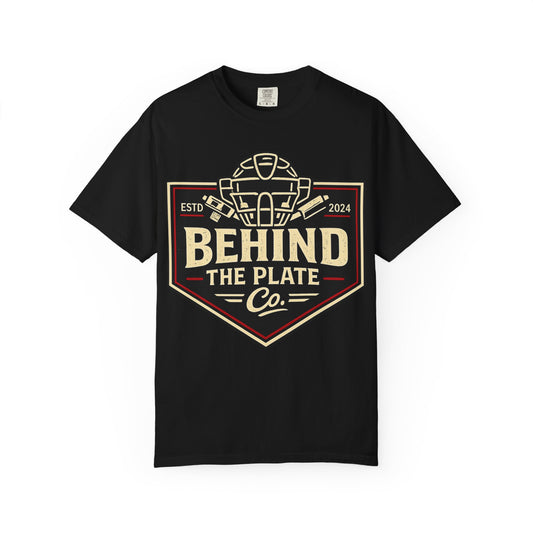 Behind The Plate Co. Baseball T-Shirt — Catcher Helmet Logo Tee