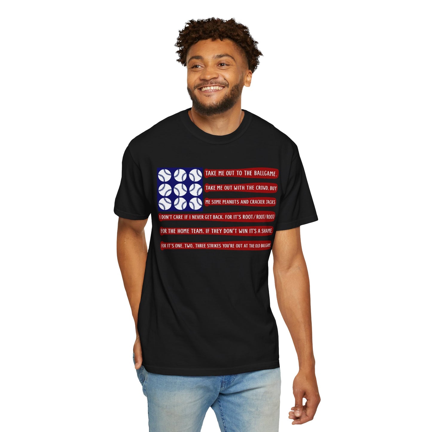 Baseball Flag T-Shirt — "Take Me Out To The Ballgame"