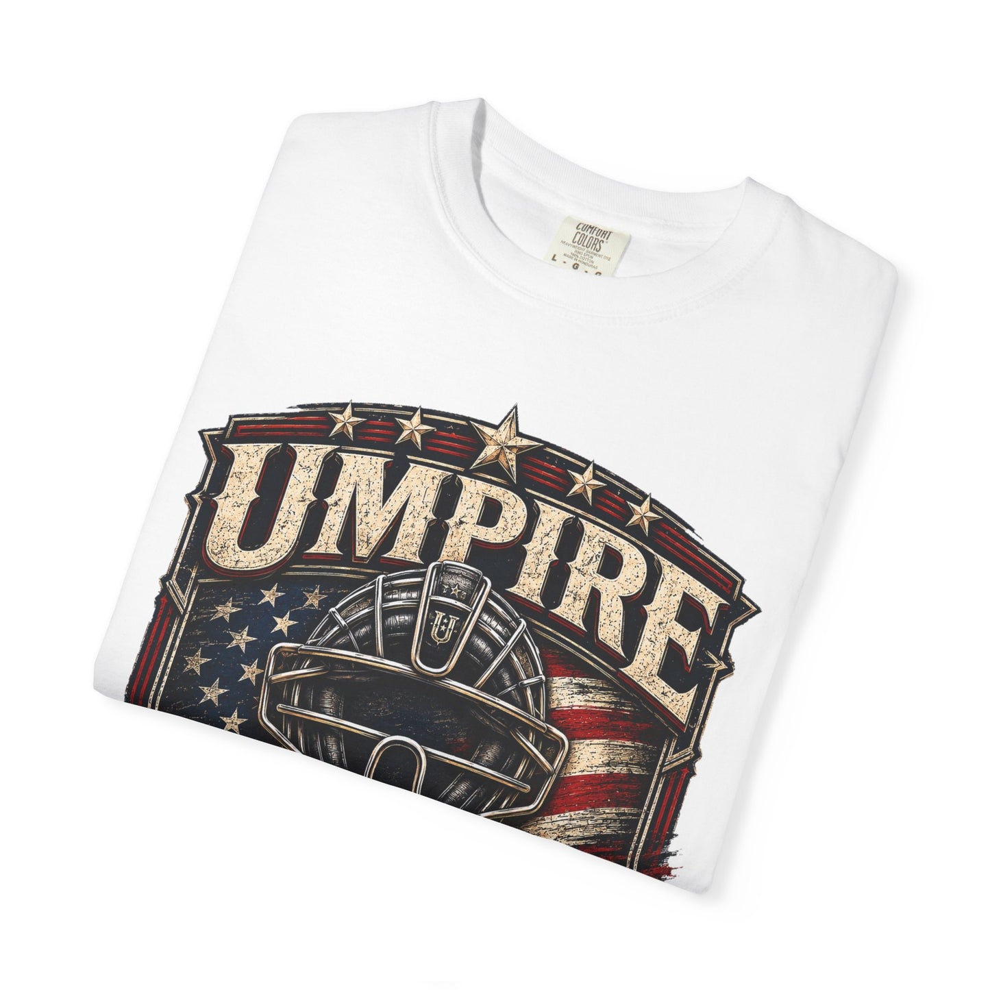 Umpire Shield T‑Shirt — Vintage Baseball Umpire Tribute with American Flag