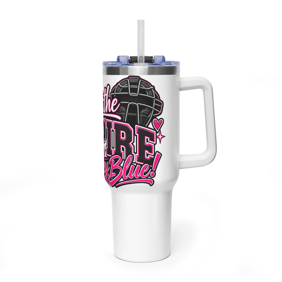 "I'm With the Umpire" Pink Baseball Travel Mug