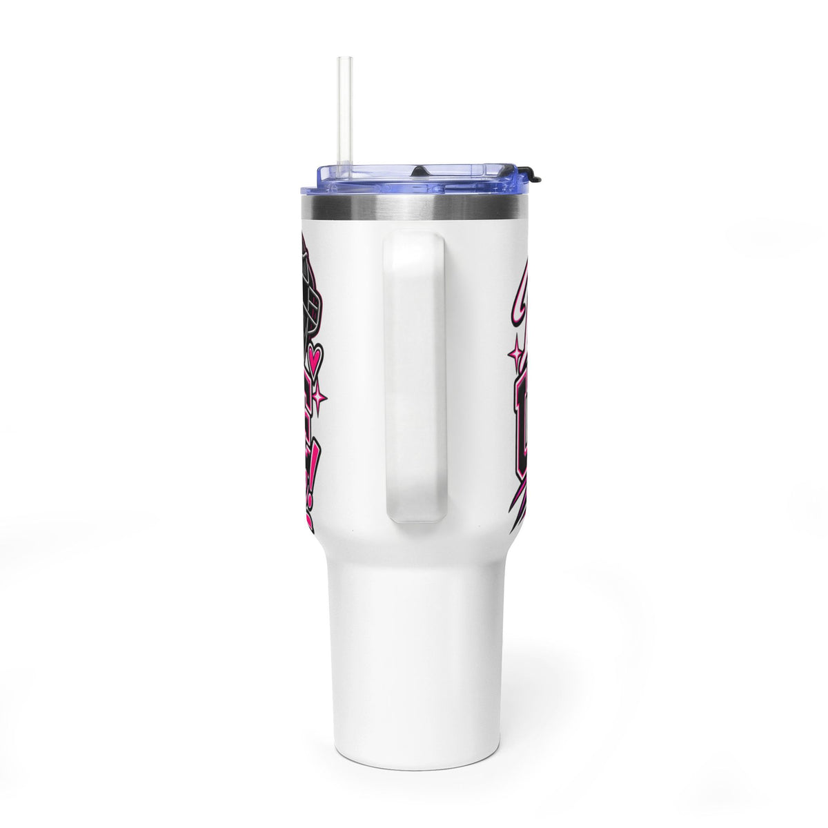 "I'm With the Umpire" Pink Baseball Travel Mug
