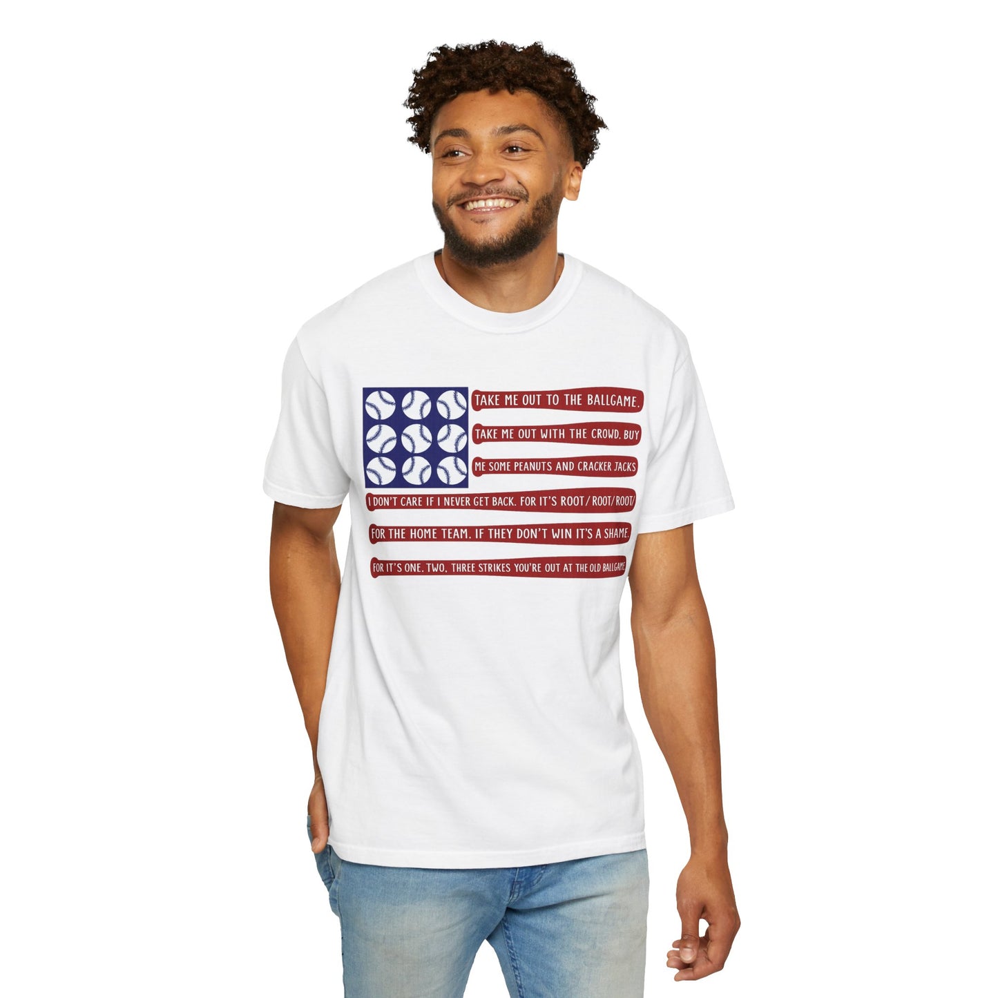Baseball Flag T-Shirt — "Take Me Out To The Ballgame"